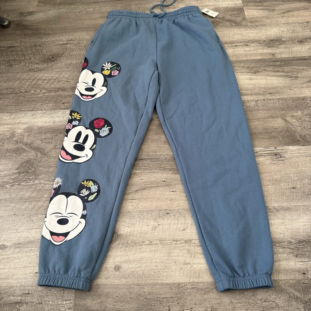 Disney Sweatpants Womens Large Blue Mickey Mouse Fleece Jogger Embroidered NEW - Picture 6 of 6